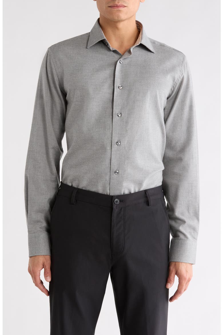 Trim Fit Heathered Cotton Dress Shirt, Main, color, STERLING