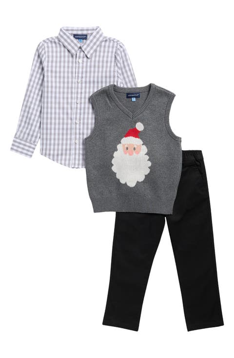 Kids' Santa Sweater Vest, Shirt & Pants Set