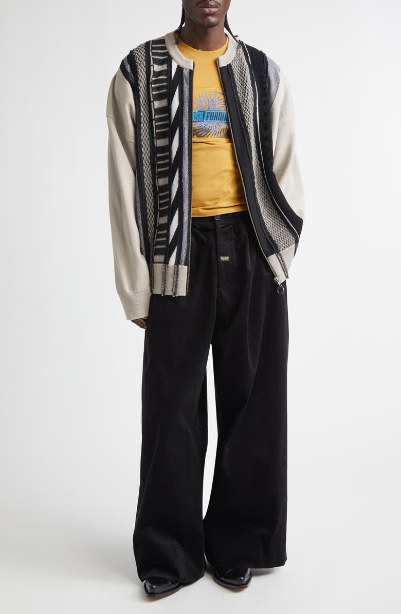 Martine Rose Multi Stripe Wool Zip Cardigan, Alternate, color, Beiblk