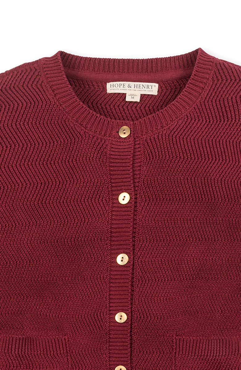 Hope & Henry Organic Chevron Stitch Cardigan Sweater, Alternate, color, Dark Red Chevron