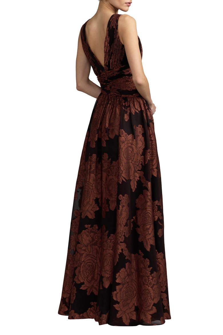 Burnout Chiffon Sleeveless V Neck A Line Gown, Alternate, color, Spice Multi