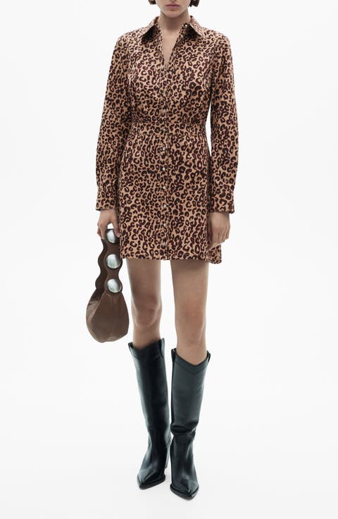 Leopard Print Long Sleeve Shirtdress