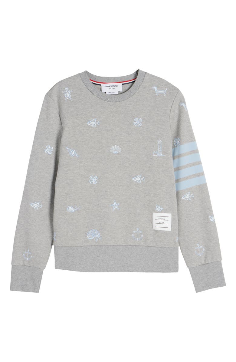 Thom Browne Nautical Embroidered French Terry Sweatshirt, Alternate, color,