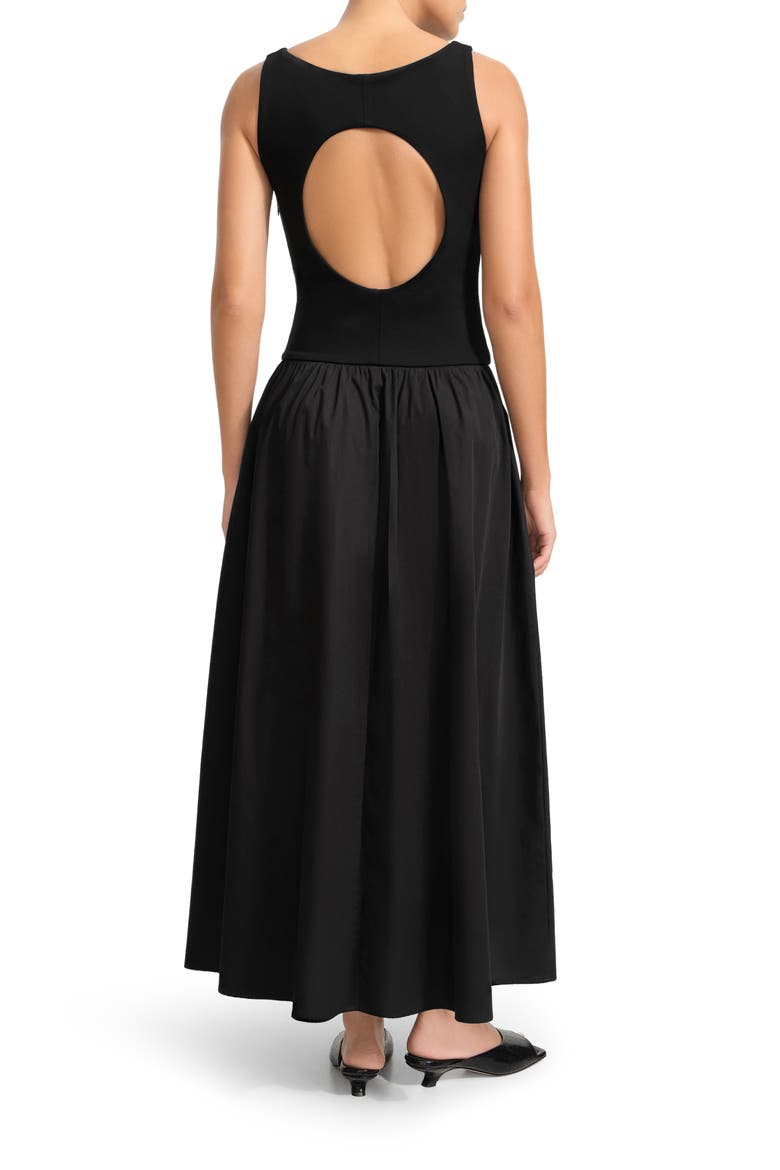Gillian Mixed Media Ponte & Cotton A-Line Dress, Alternate, color, BLACK