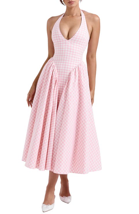 Marilyn Gingham Halter Midi Sundress