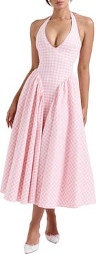 HOUSE OF CB Marilyn Gingham Halter Midi Sundress
