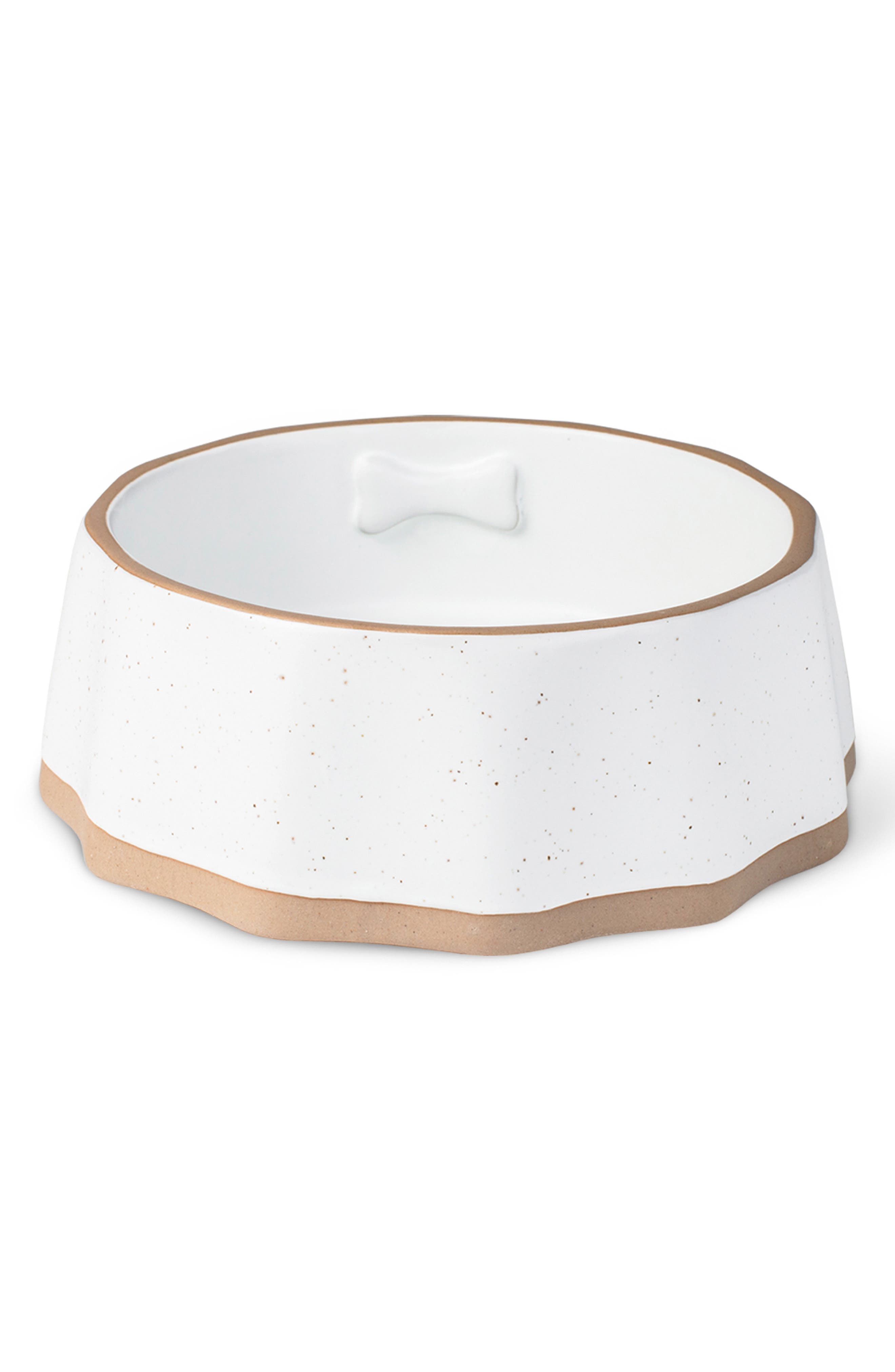 Fringe Studio Scallop Speckled Medium Pet Bowl in White 