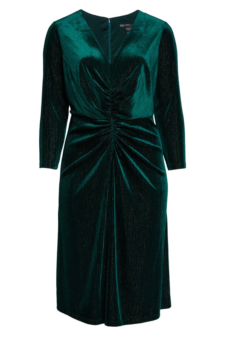 Ruched Long Sleeve Velvet Midi Dress, Alternate, color, GREEN