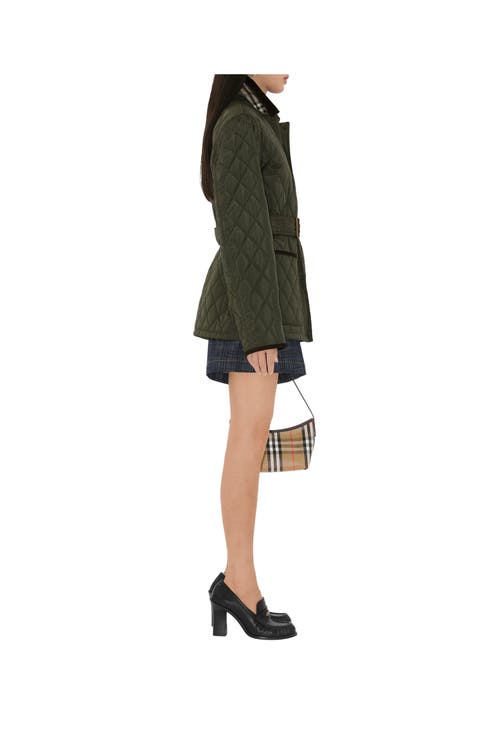 Burberry Quilted Nylon Jacket With Belt In Green