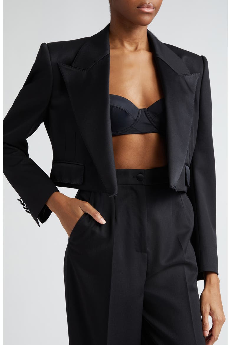Wool Blend Crop Tuxedo Jacket, Alternate, color, NERO