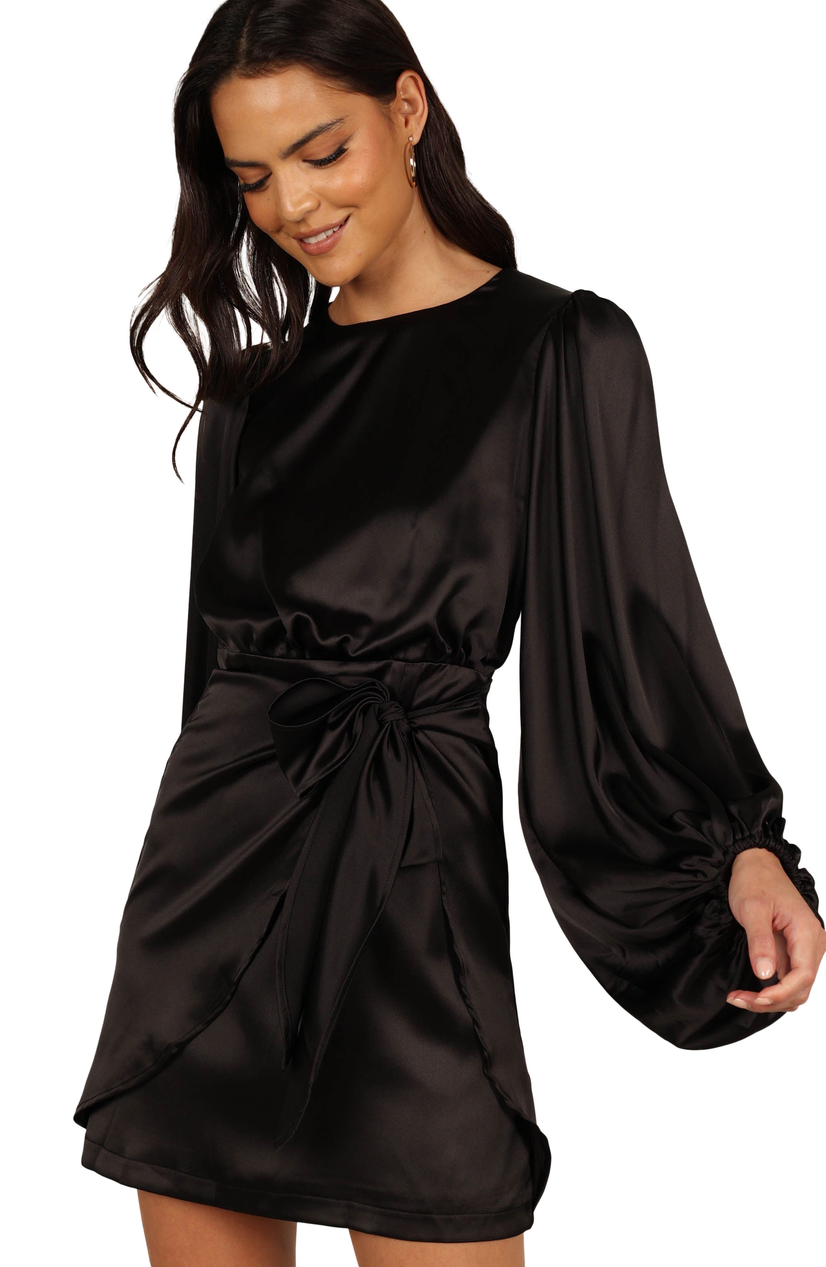 jacquard satin tie waist long sleeve mini dress Emerald Teal Jacquard Mini Long Sleeve Wrap Dress