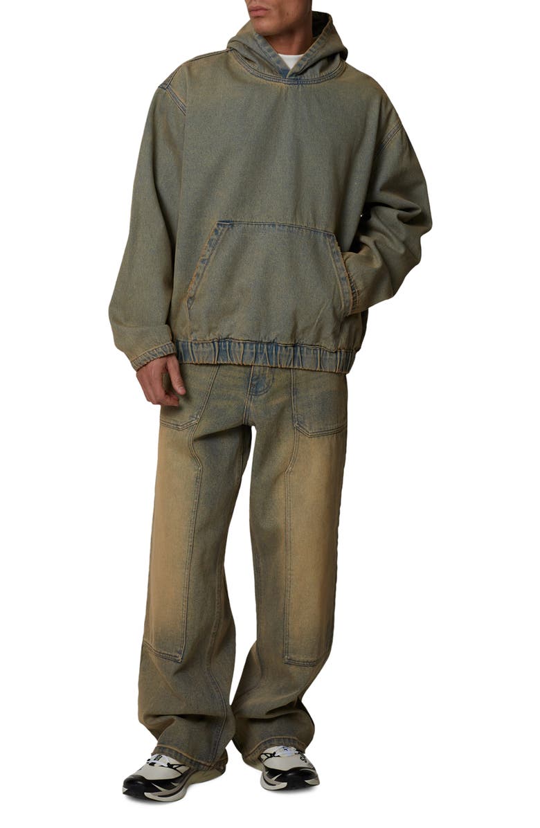 Good For Nothing Oversized Denim Pullover Hood, Alternate, color, Blue