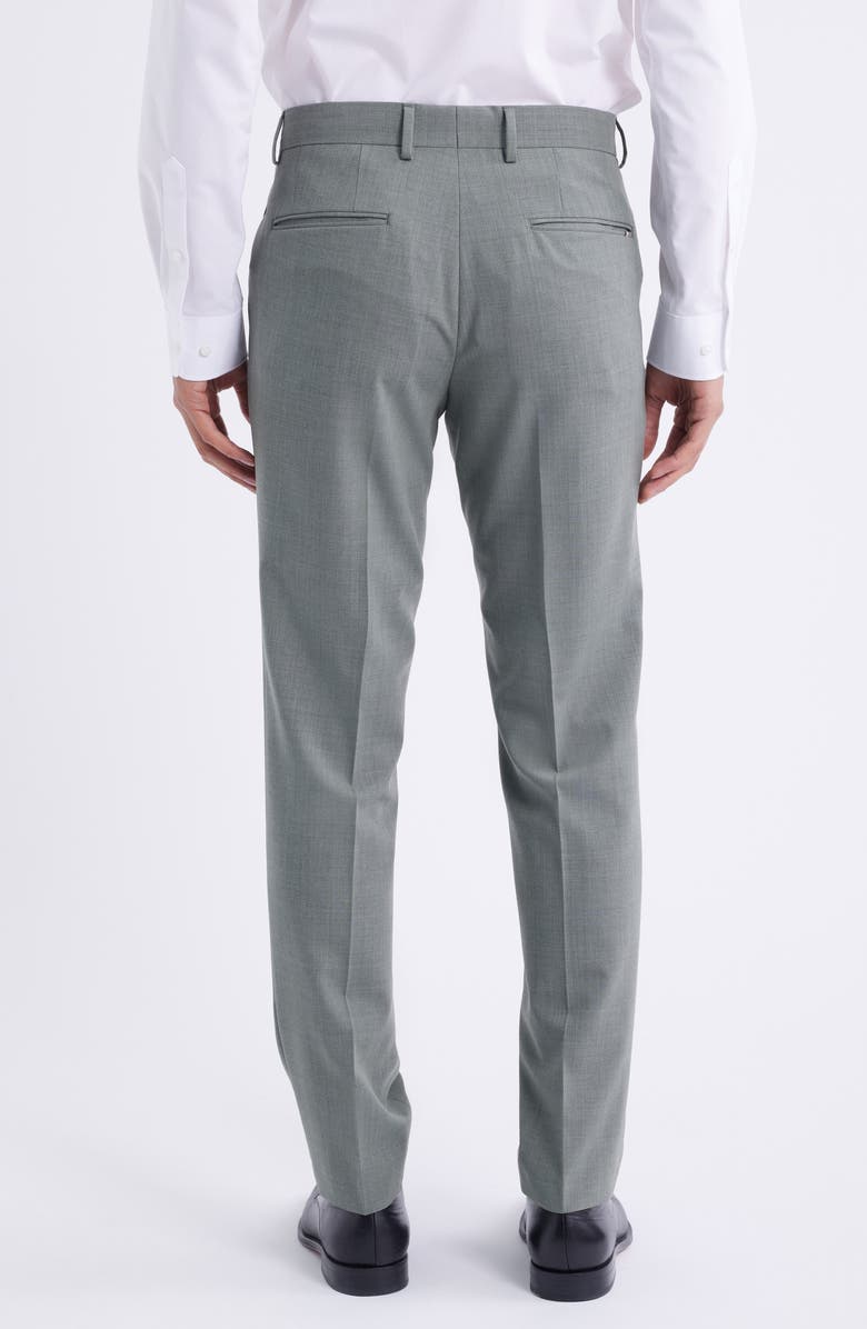 BOSS Genius Slim Fit Flat Microcheck Front Stretch Dress Pants, Alternate, color, Beige