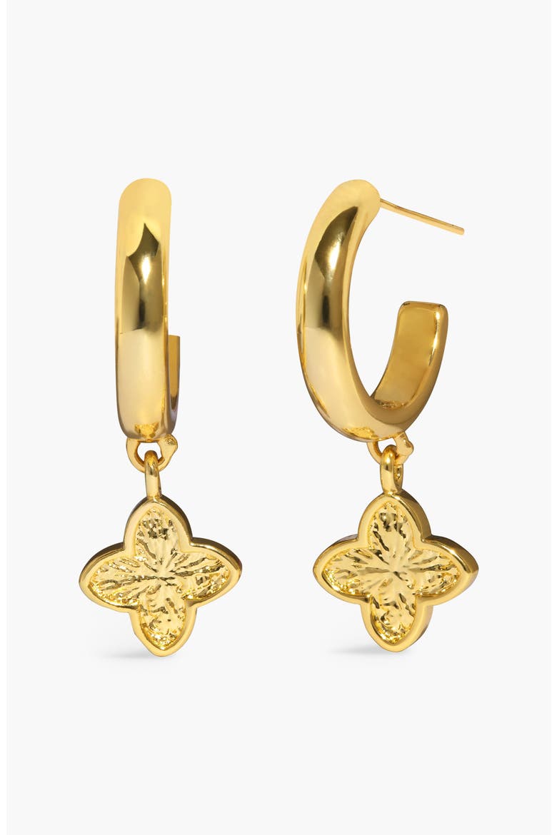 Signature Clover Collection Textured Clover Hoop Earrings In Gold-Tone Plating, Alternate, color, Hoop