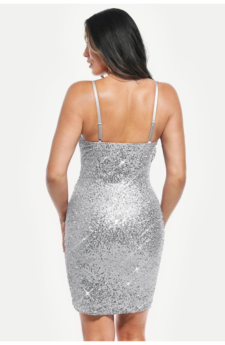 Popilush Sequin Cowl Neck Sculpting Mini Dress, Alternate, color, Diamond Silver