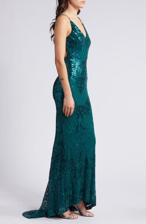 LULUS LULUS GLOWING ALL NIGHT EMERAL SEQUIN SLEEVELESS MERMAID GOWN