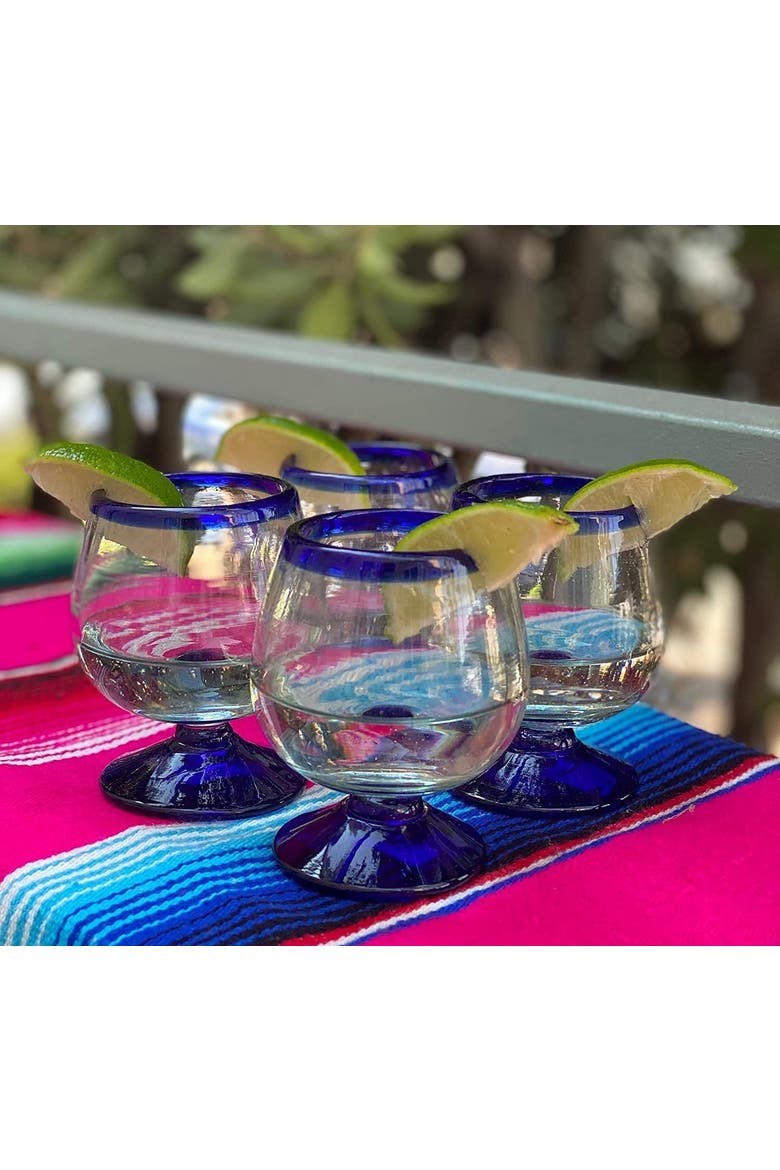 Rim Cognac Snifter Tequila Glasses - Set of 4, Alternate, color, Cobalt Rim
