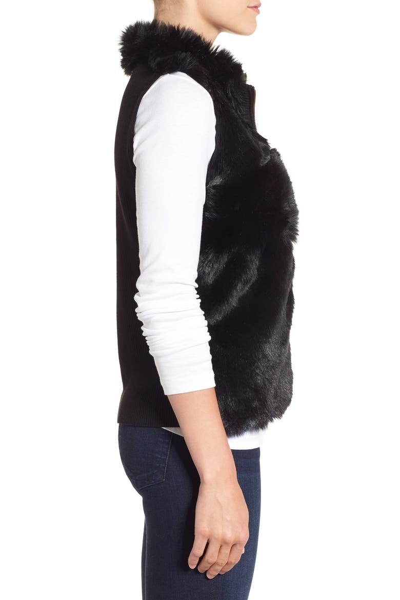 Zip Front Faux Fur Vest, Alternate, color, BLACK