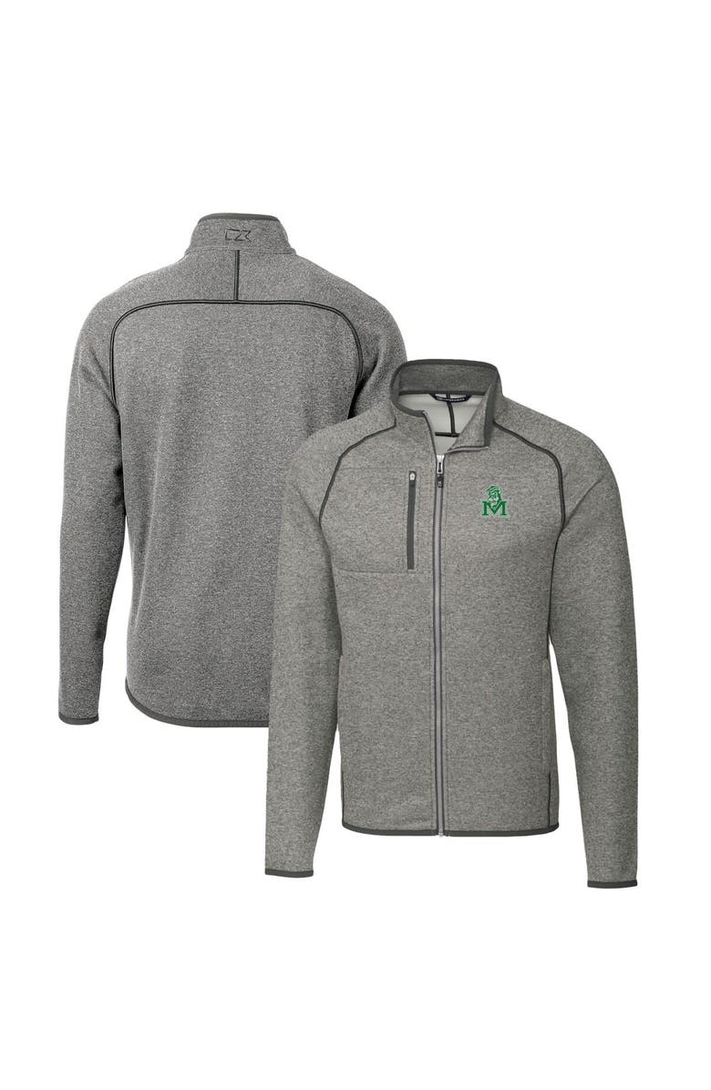 Cutter & Buck Men's Cutter & Buck Heather Gray Marshall Thundering Herd Mainsail Sweater-Knit Big & Tall Full-Zip Jacket, Main, color,