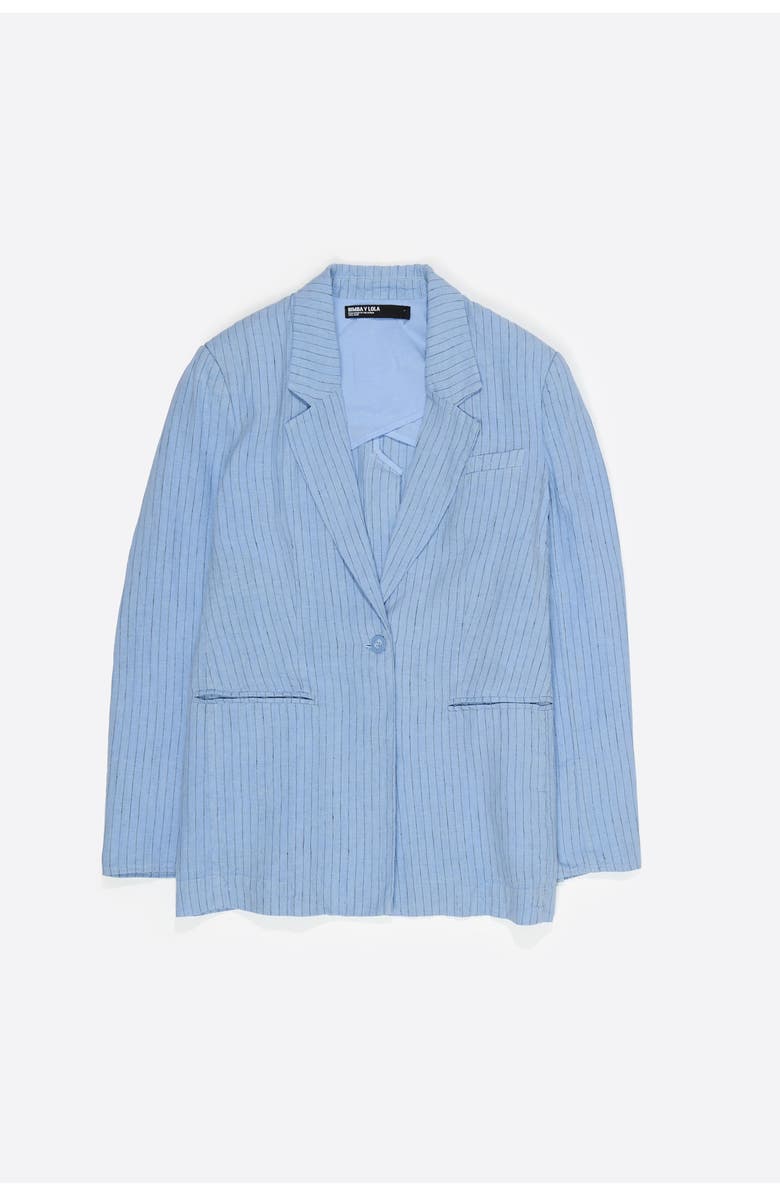 Bimba y Lola Striped Washed Tailored Jacket, Alternate, color, Light Blue