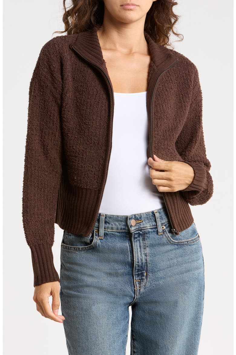 Teddy Zip Up Cardigan, Main, color, CHOCOLATE BROWN
