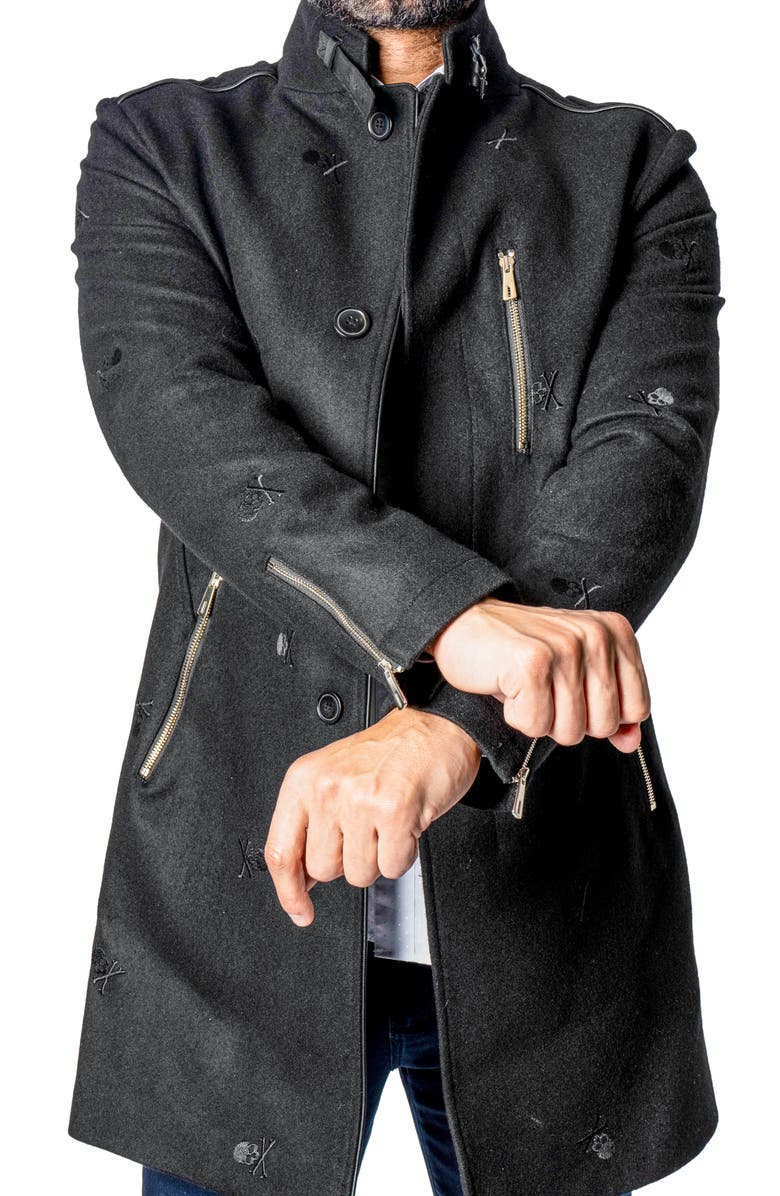 Maceoo Captainskull Embroidered Wool Blend Peacoat, Alternate, color, 