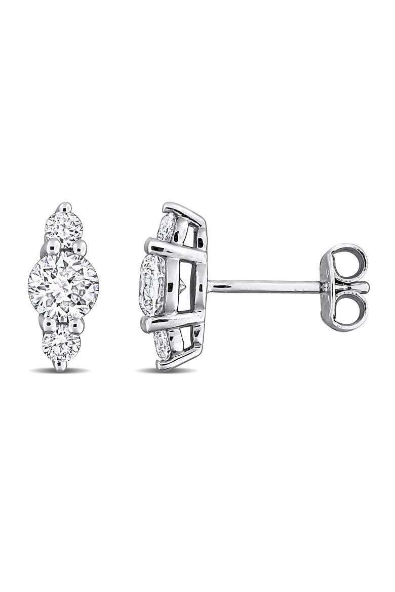 Lab-Grown Diamond Three-Stone Stud Earrings, Main, color, Sterling Silver