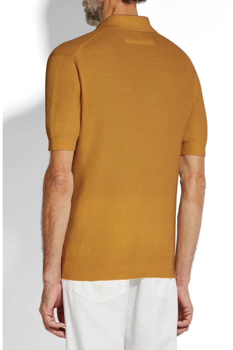 Premium Waffle Knit Cotton Polo Sweater, Alternate, color, DARK YELLOW SOLID
