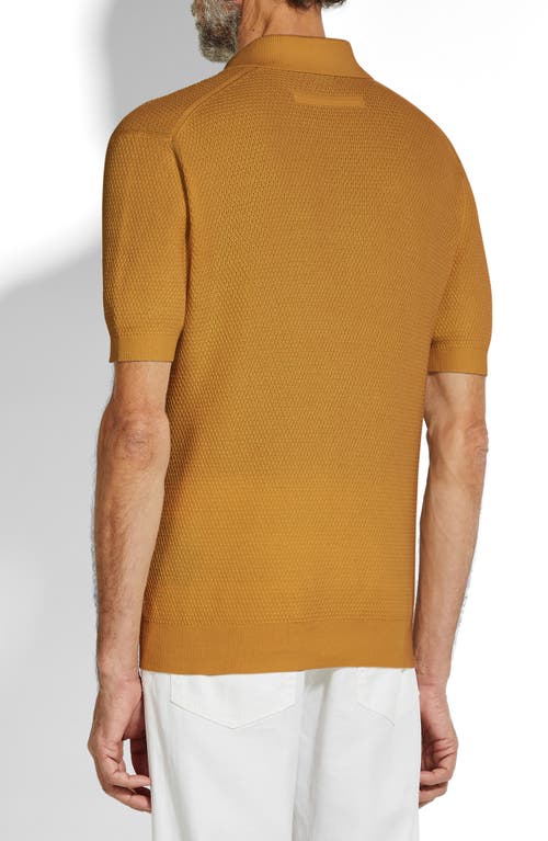Shop Zegna Premium Waffle Knit Cotton Polo Sweater In Dark Yellow Solid