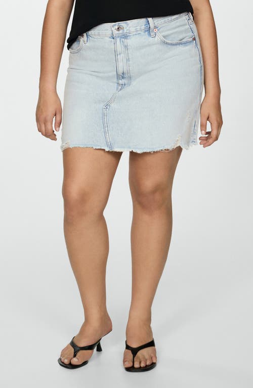 Mango Frayed High Waist Denim Miniskirt In Light Blue