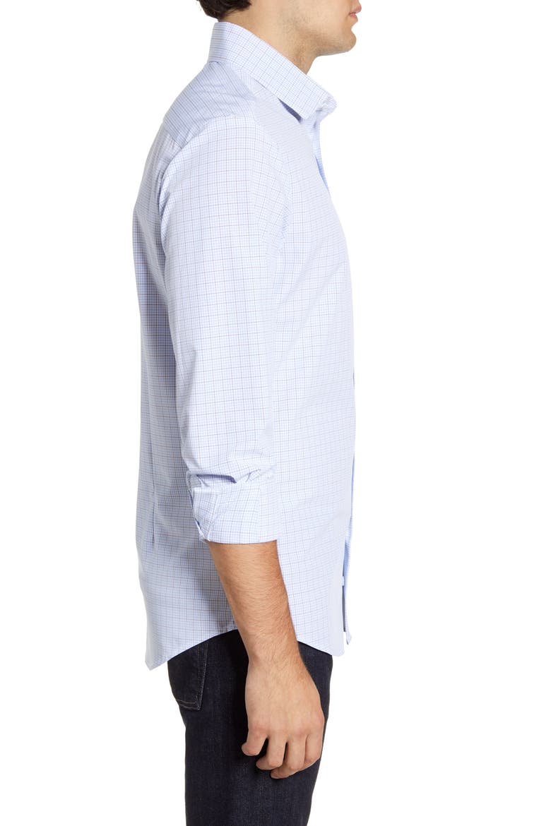 Dixon Tattersall Trim Fit Performance Button-Up Shirt, Alternate, color, BLUE