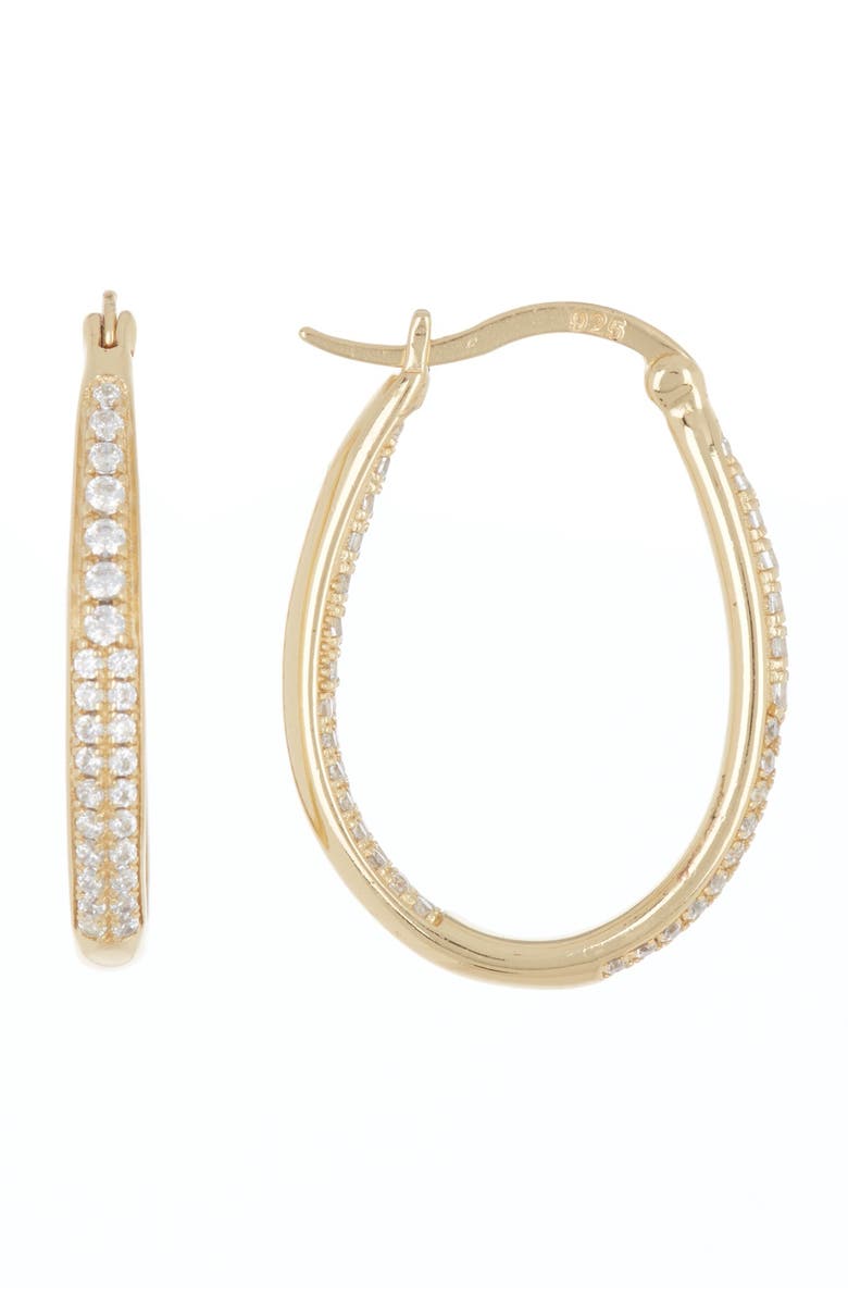 CANDELA JEWELRY Gold Plated Cubic Zirconia Oval Hoop Earrings, Main, color, Clear