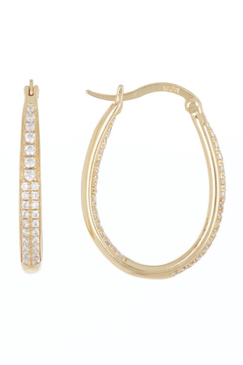 Gold Plated Cubic Zirconia Oval Hoop Earrings