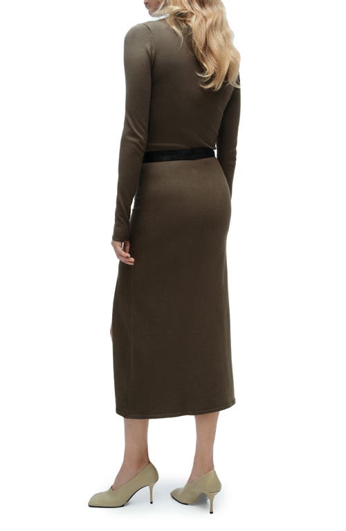 Mango Side Slit Knit Dress Khaki In Khaki Green