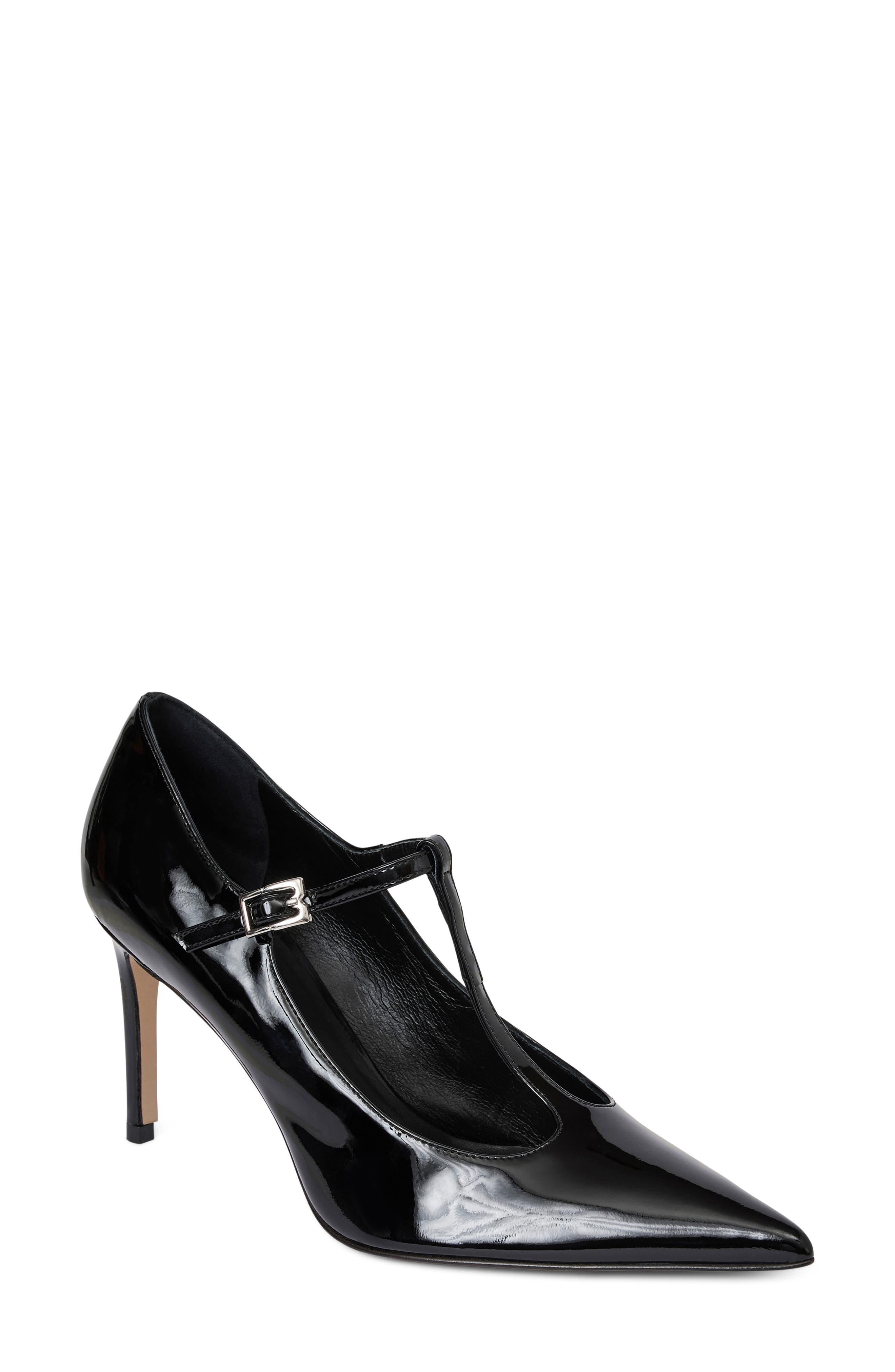 Pepper T-Strap Pointed Toe Pump, Main, color, BLACK PATENT