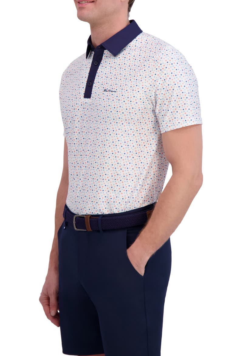 Polka Dot Print Tech Jersey Golf Polo, Alternate, color, CORAL