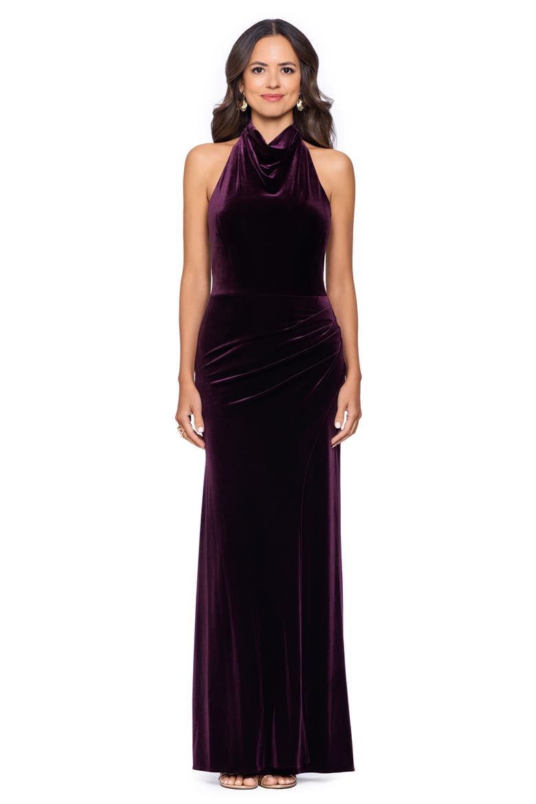 Velvet Halter Gown, Alternate, color, PLUM