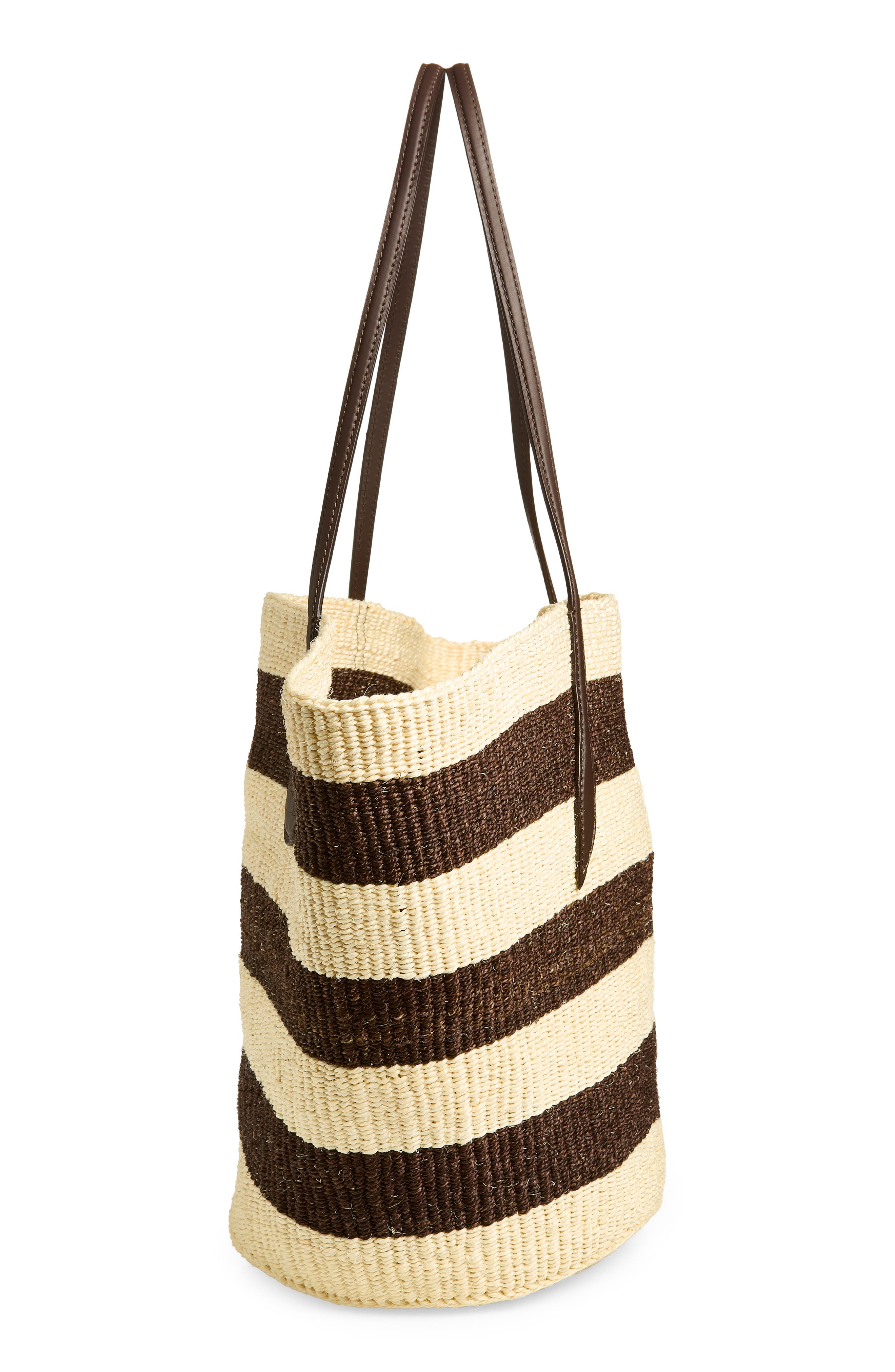 LIFFNER Straw Basket Tote, Alternate, color, Dark Brown/ Cream