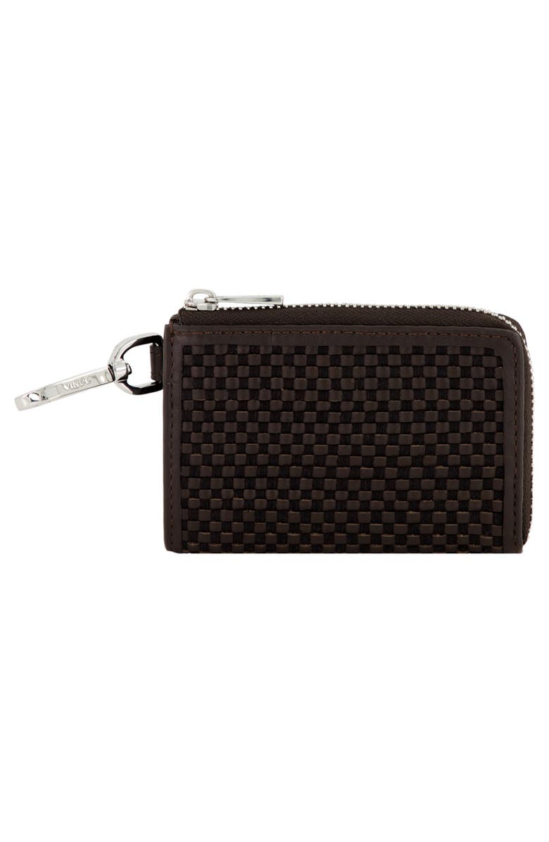 Vince Woven Zip Card Case, Alternate, color, Cacao/ Black