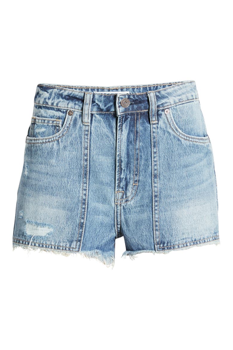 Utility Pocket Distressed High Waist Denim Mom Jeans, Alternate, color, DARK WASH