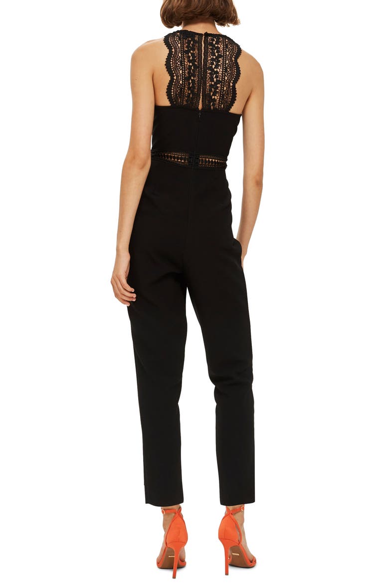 Saskia Lace Trim Jumpsuit, Alternate, color, BLACK