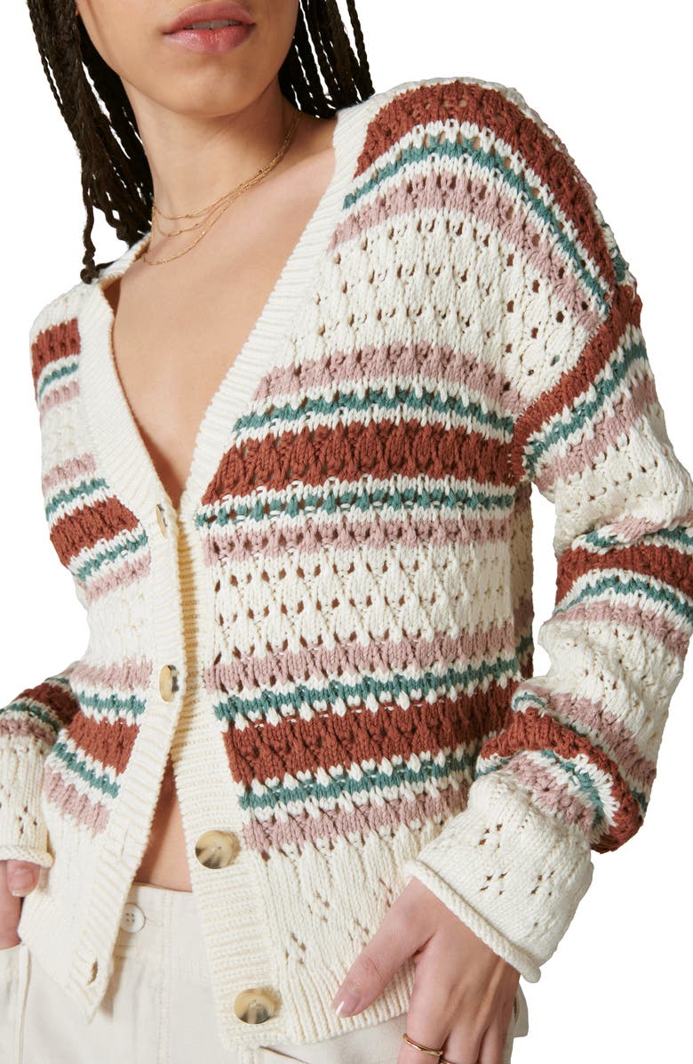 Lucky Brand Stripe Pointelle Cardigan, Alternate, color,