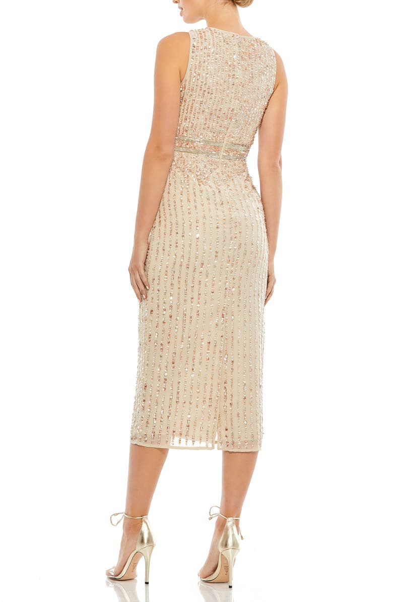 Mac Duggal Sequined Sleeveless V-Neck Midi Sheath Dress, Alternate, color, Nude