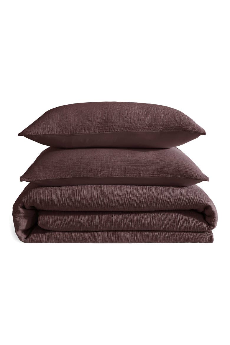 Washed Texture Duvet Cover & Shams Set, Main, color, DARK BROWN