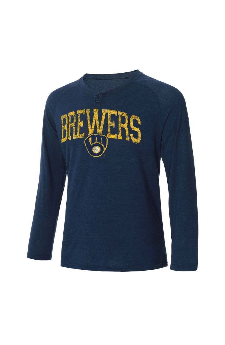 CONCEPTS SPORT Men's Concepts Sport Heather Navy Milwaukee Brewers Inertia Raglan Long Sleeve Henley T-Shirt, Main, color,