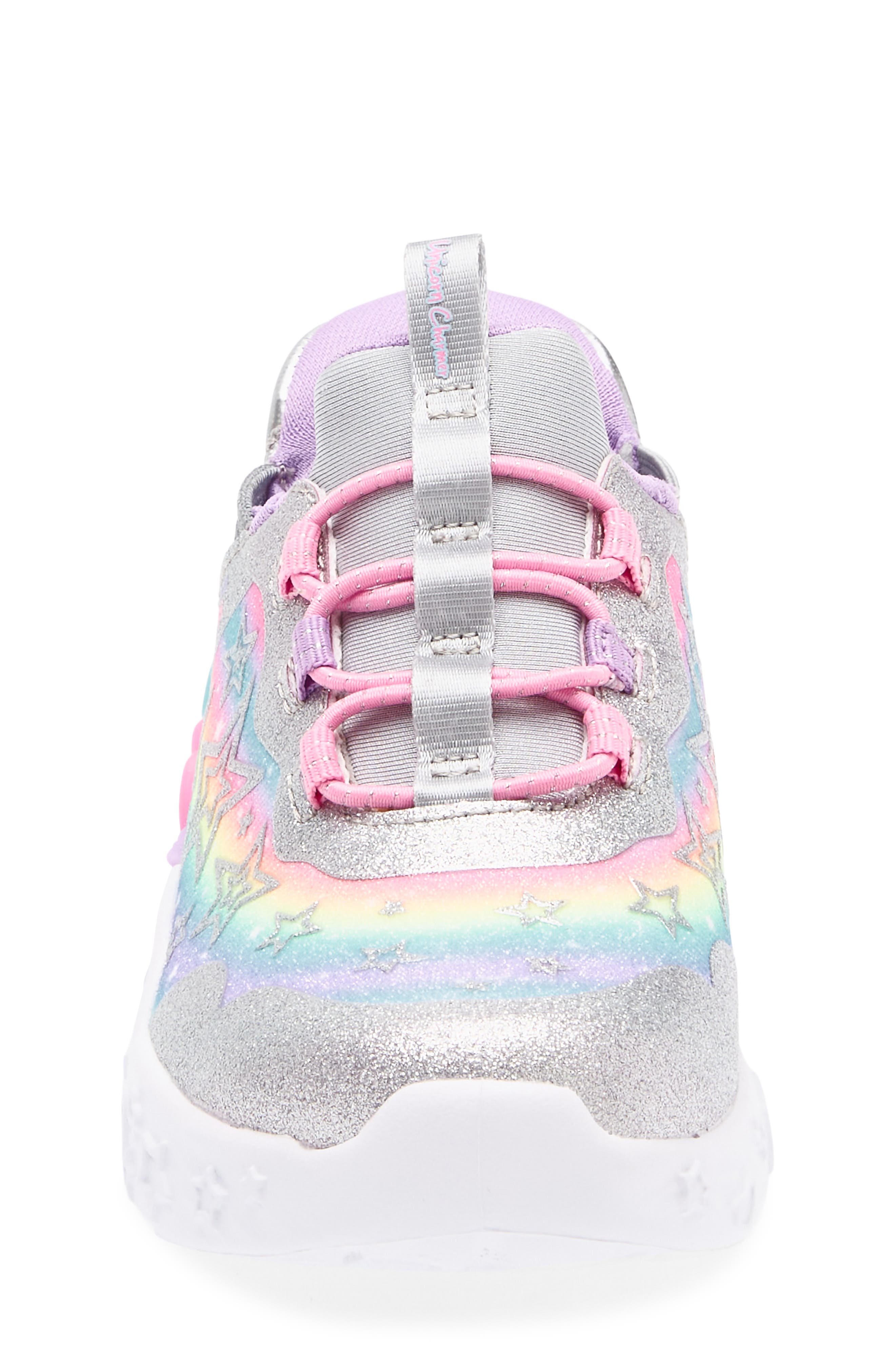 SKECHERS Kids' Charmer Lil' Starlite Light Up Sneaker, Alternate, color, Silver Multi