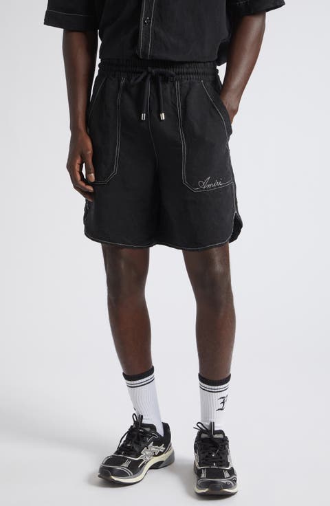 Script Garment Dyed Linen Blend Shorts