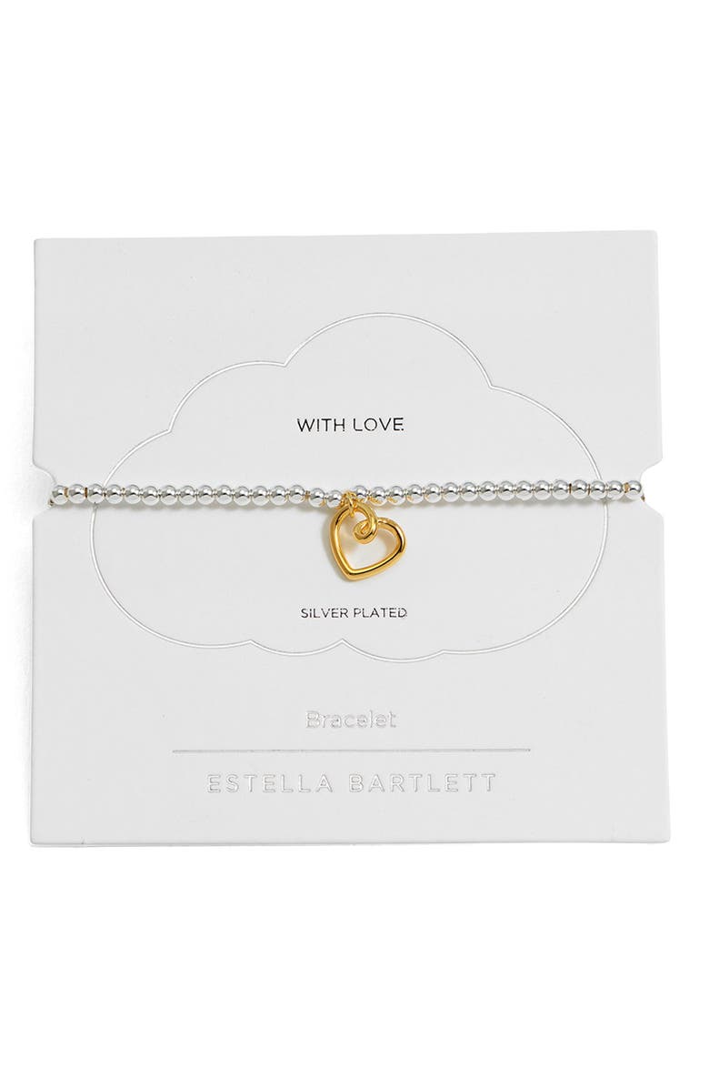 Estella Bartlett Heart Beaded Stretch Bracelet, Main, color, Gold And Silver