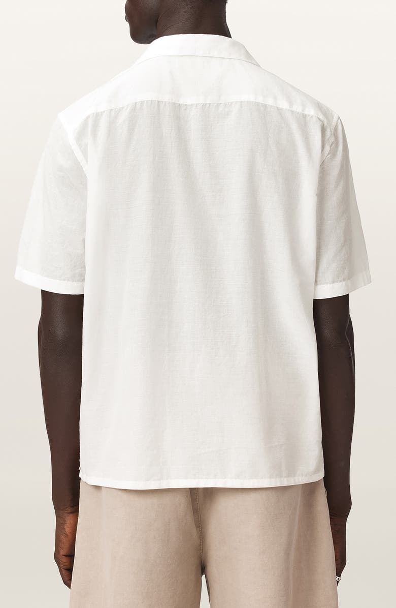 AllSaints Monument Mountainscape Print Slub Cotton Camp Shirt, Alternate, color, Tern White
