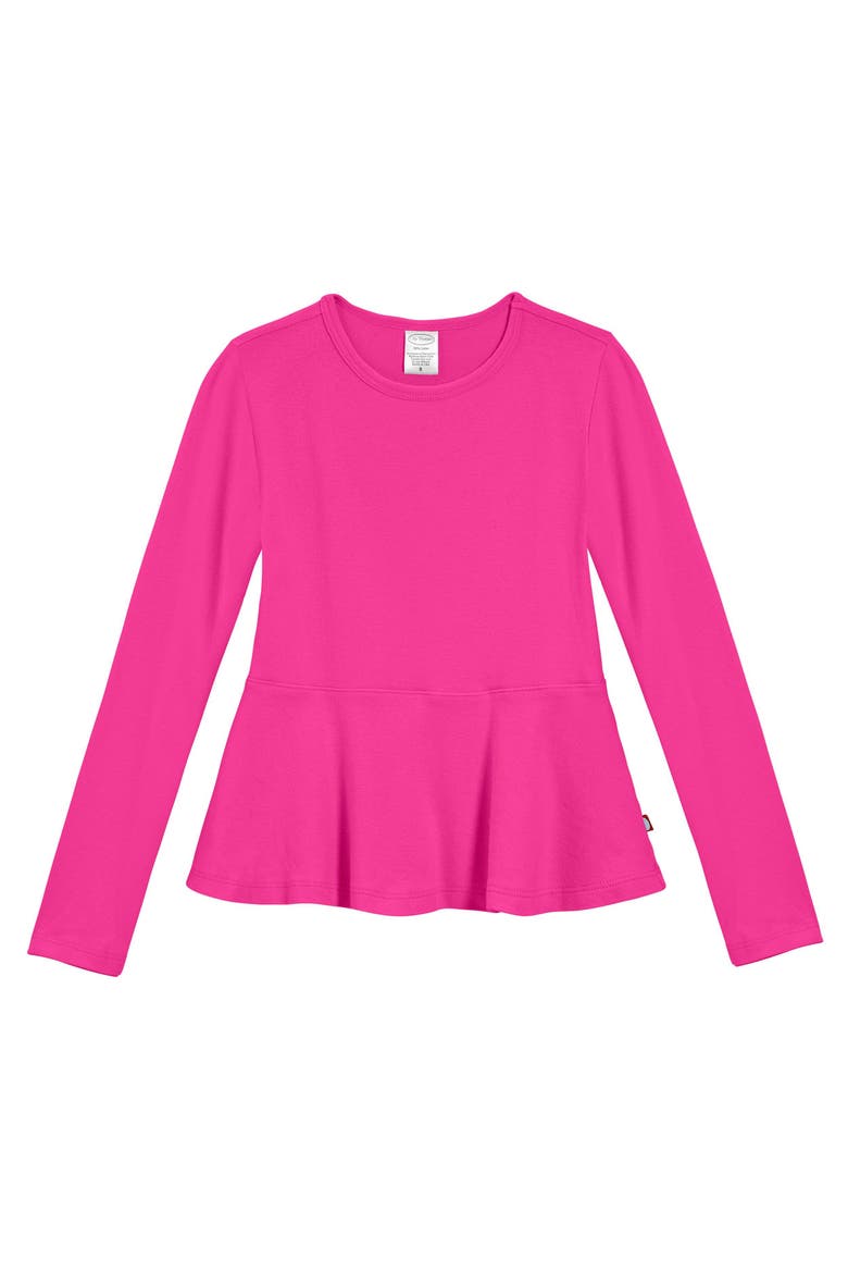 Girls Soft Cotton Long Sleeve Peplum Tee, Main, color, Hot Pink